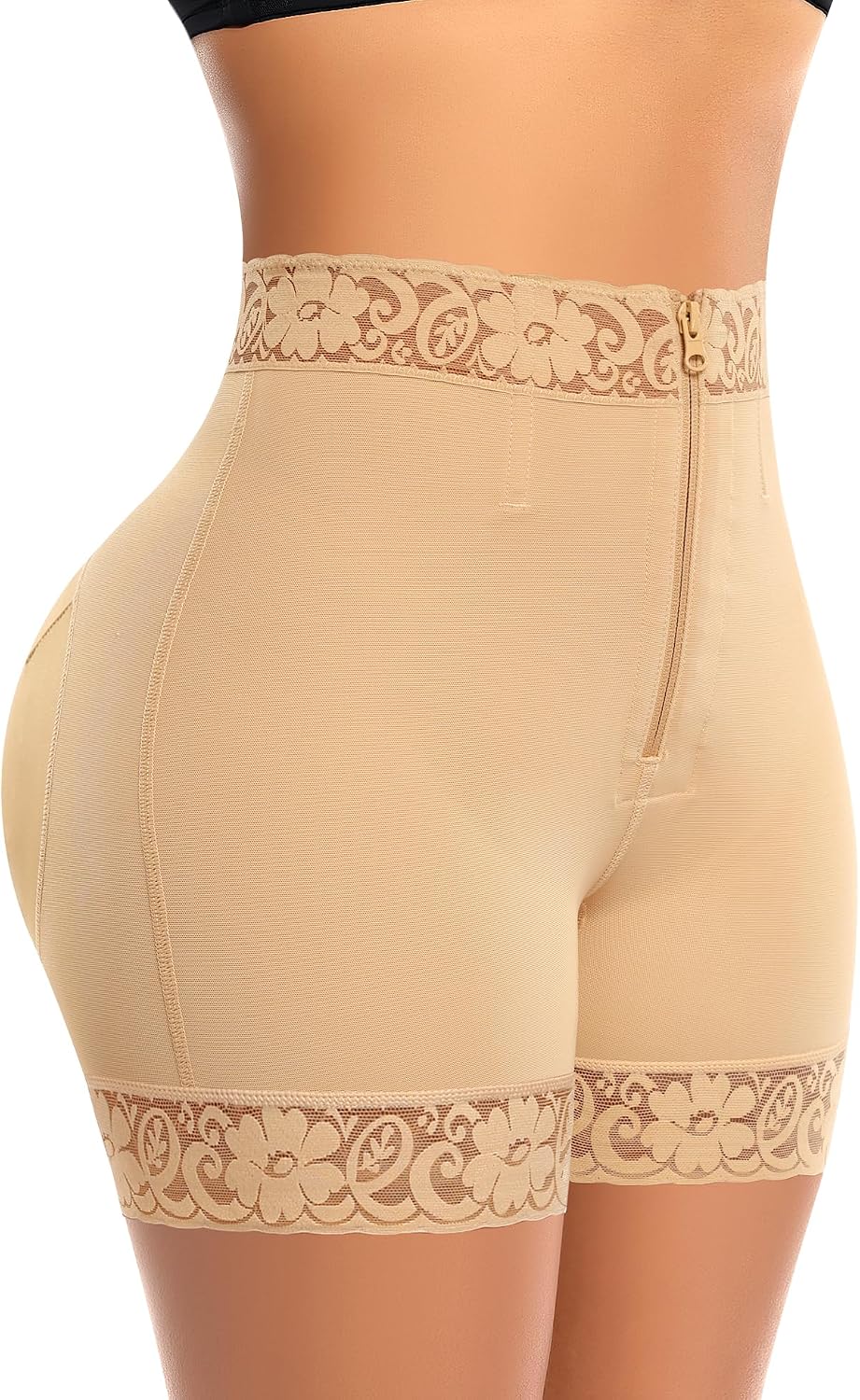 Werena Butt Lifting Shapewear Padded Underwear for Women Tummy Control Shorts Booty Pads Panties Lace Panty Girdle with Zip