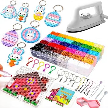 Fuse Beads Kit for Jewelry Making, 2000 Pcs Melty Beads with Storage Box and Big Iron, Create Bracelets, Keychains, Pixel Art, Complete Crafts for Girls & Boys Birthday Gifts, Easter Basket Stuffers