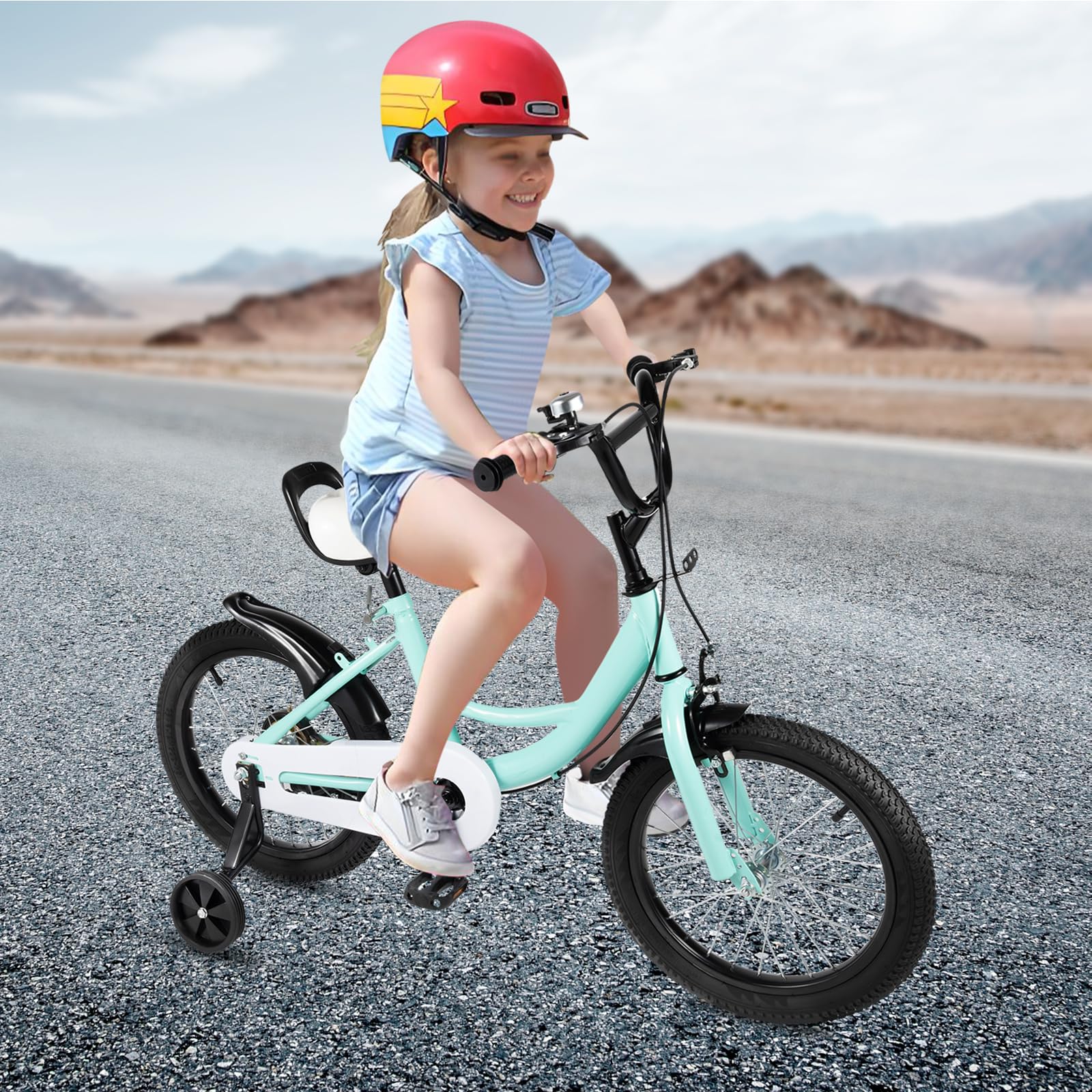 Bicicleta infantil de 16 pulgadas, para niños a partir de 5 – 8 años, con ruedas estabilizadoras, color verde, bicicleta infantil, rueda de juegos, Hotsale, con ruedas estabilizadoras