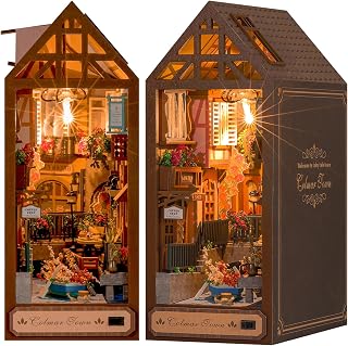 DIY Book Nook Kit, 3D Wooden Puzzle Bookend Bookshelf Decor with LED, Book Nook Kits for Adults, DIY Miniature Dollhouse Kit Model, Gifts for Crafts Hobbies Adults Teens