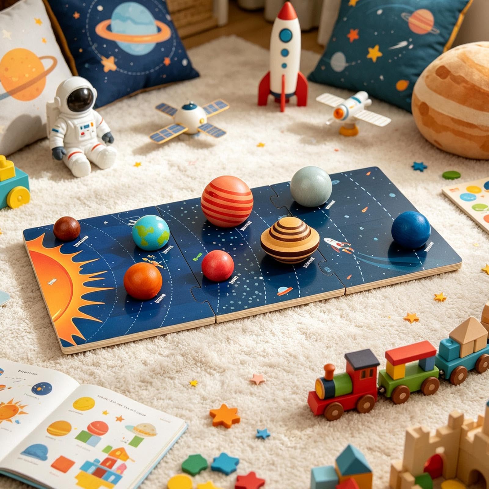 del Solare in Legno Giocattolo Pianeti Spazio per Bambini Prescolari | Puzzle Scientifico Stem Pianeti per Bambini Casa Soggiorno Asilo Scrivania Pavimento Homeschool Prescolare Asilo