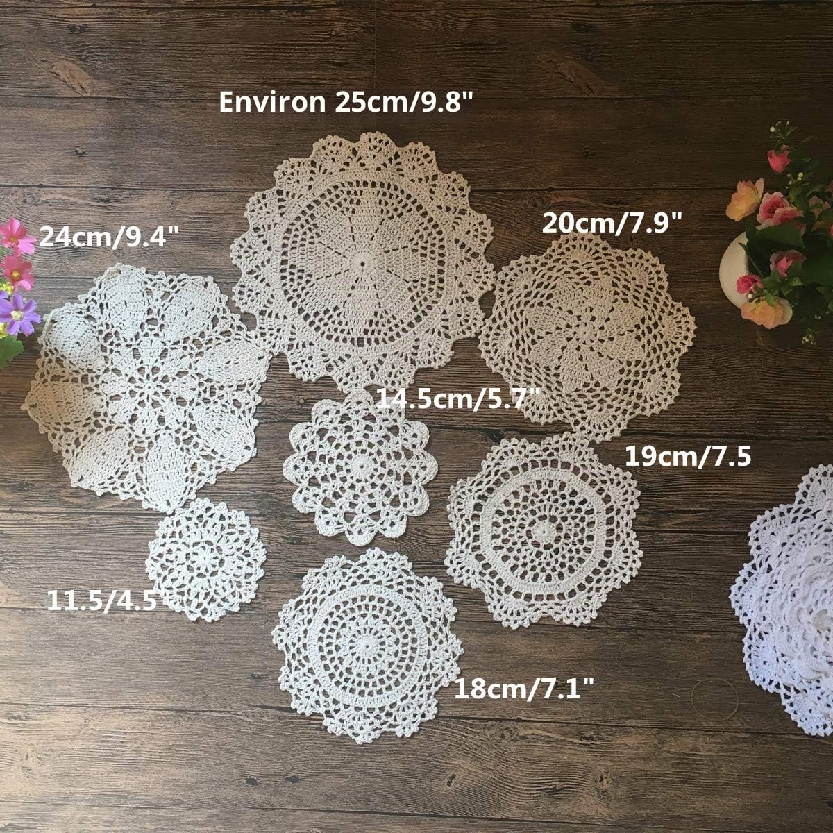 MINDPLUS Lot de 14 Napperons en Crochet à la Main Napperons en Dentelle au Crochet en Coton Napperon de Table 10 à 25 cm Rond Blanc Beige Vintage Mariage Tea Party (Blanc et Beige)