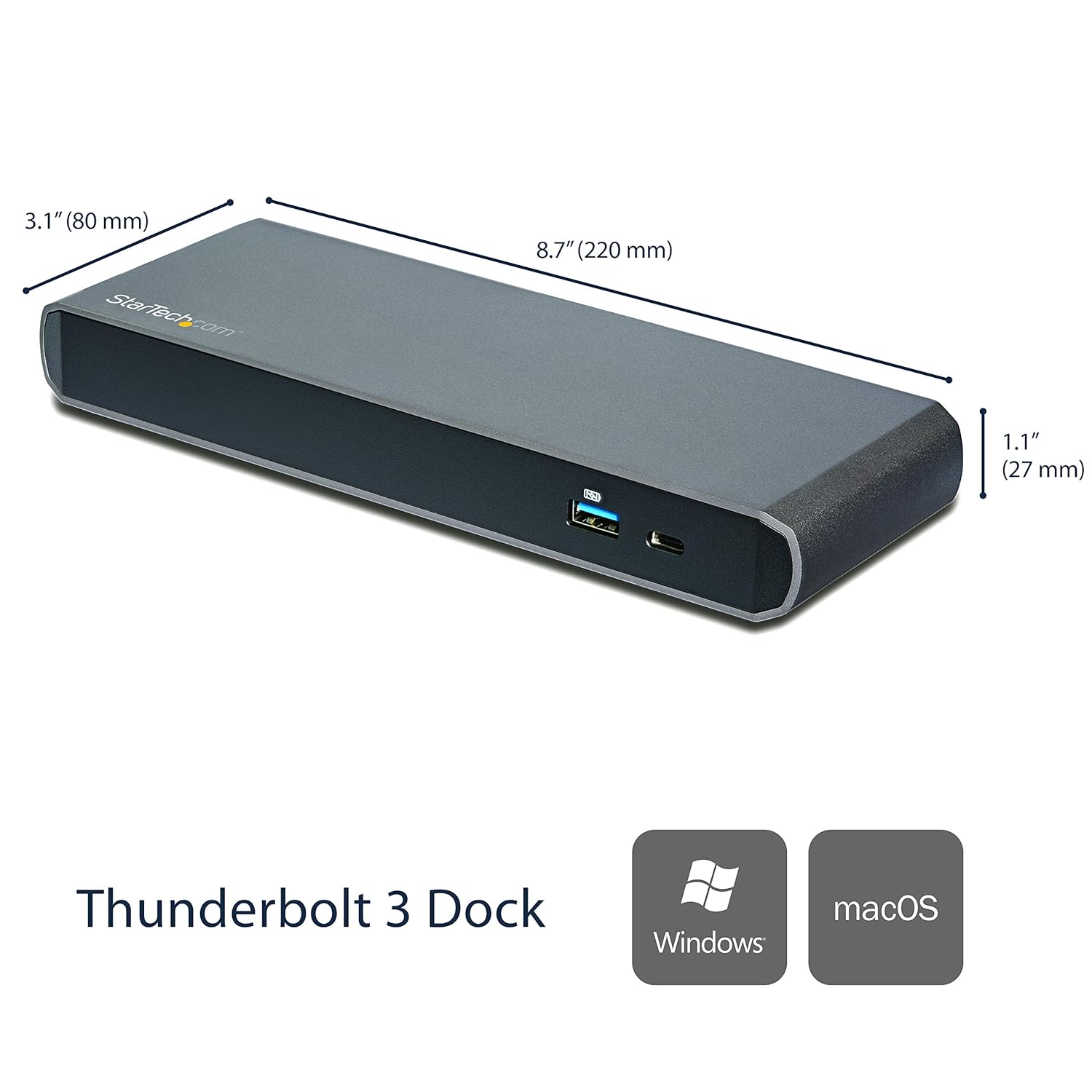 Dimensions of the StarTech.com Thunderbolt 3 Dock