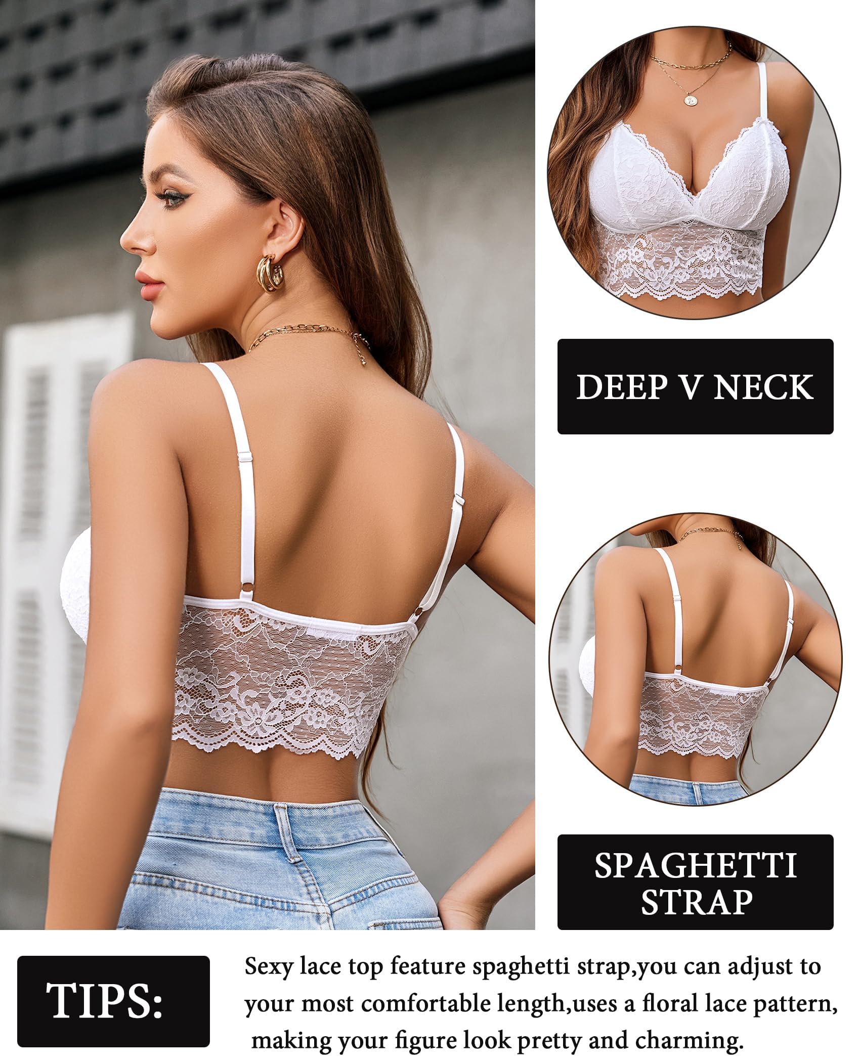 Avidlove Débardeur Femme Dentelle Sexy Crop Top Bralette Col V Camisole Dos Découpé Bretelles Haut Court en Dentelle