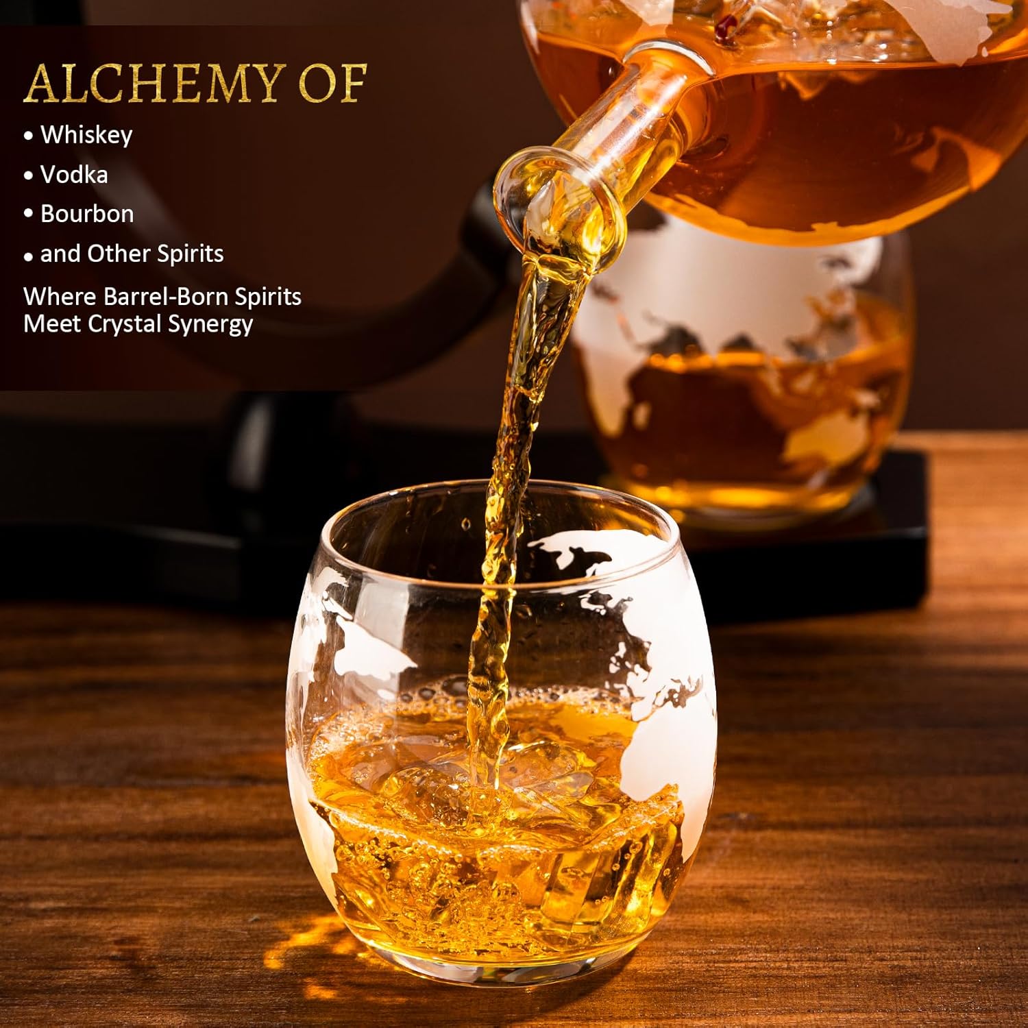 Gifts for Men Dad Husband, Whiskey Decanter Globe Set with 2 Glasses & Walnut Tray-Great Gift Idea for Whisky, Bourbon,or Scotch lovers, Must-Have Holiday Stocking Fillers - Image 5