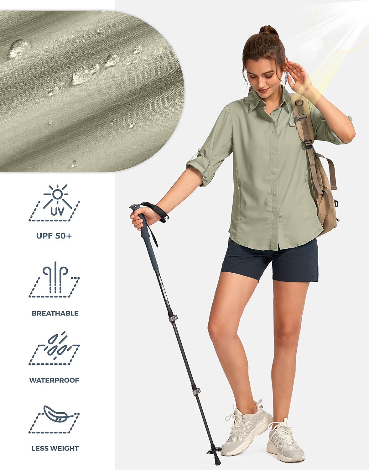 Womens Sun Protection Fishing Shirt with Zipper Pockets Lightweight SPF Long Sleeve Shirts for Hiking Safari - Image 3