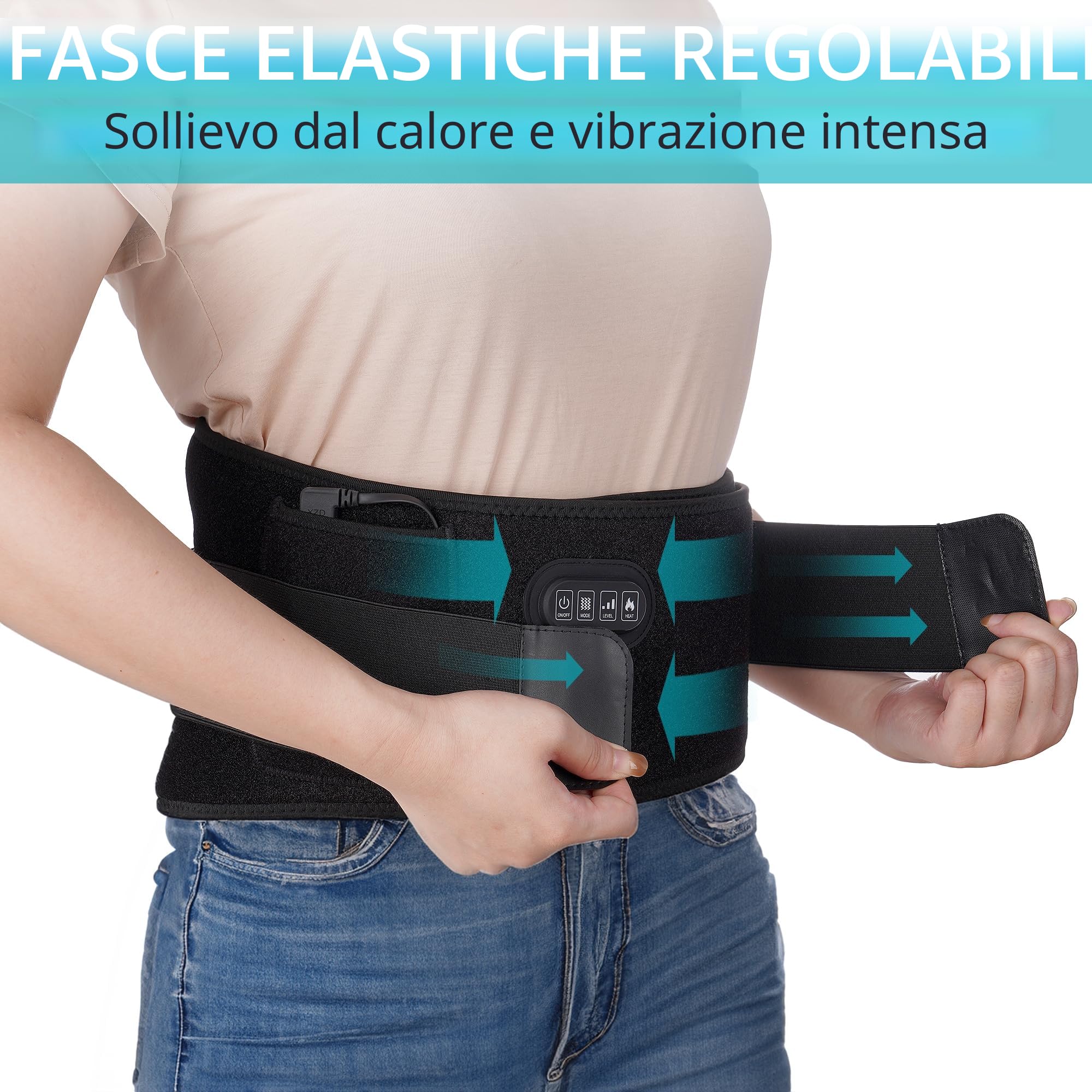 BESTEK Fascia Massaggio Lombare Riscaldante Cintura Riscaldante con 3 Livelli di Temperatura e Massaggio a Vibrazione–Termoforo Elettrico con Spegnimento Automatico per Schiena, Spalle e Addome