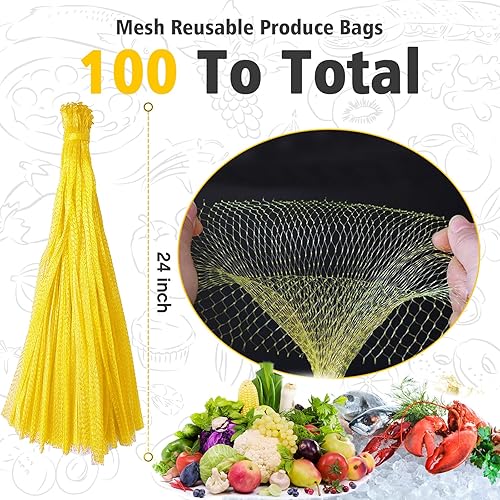 Miniatura 10 de Shellvcase - 100 bolsas de malla reutilizables para productos y frutas de cebolla, bolsas de malla para productos y mariscos, bolsas de