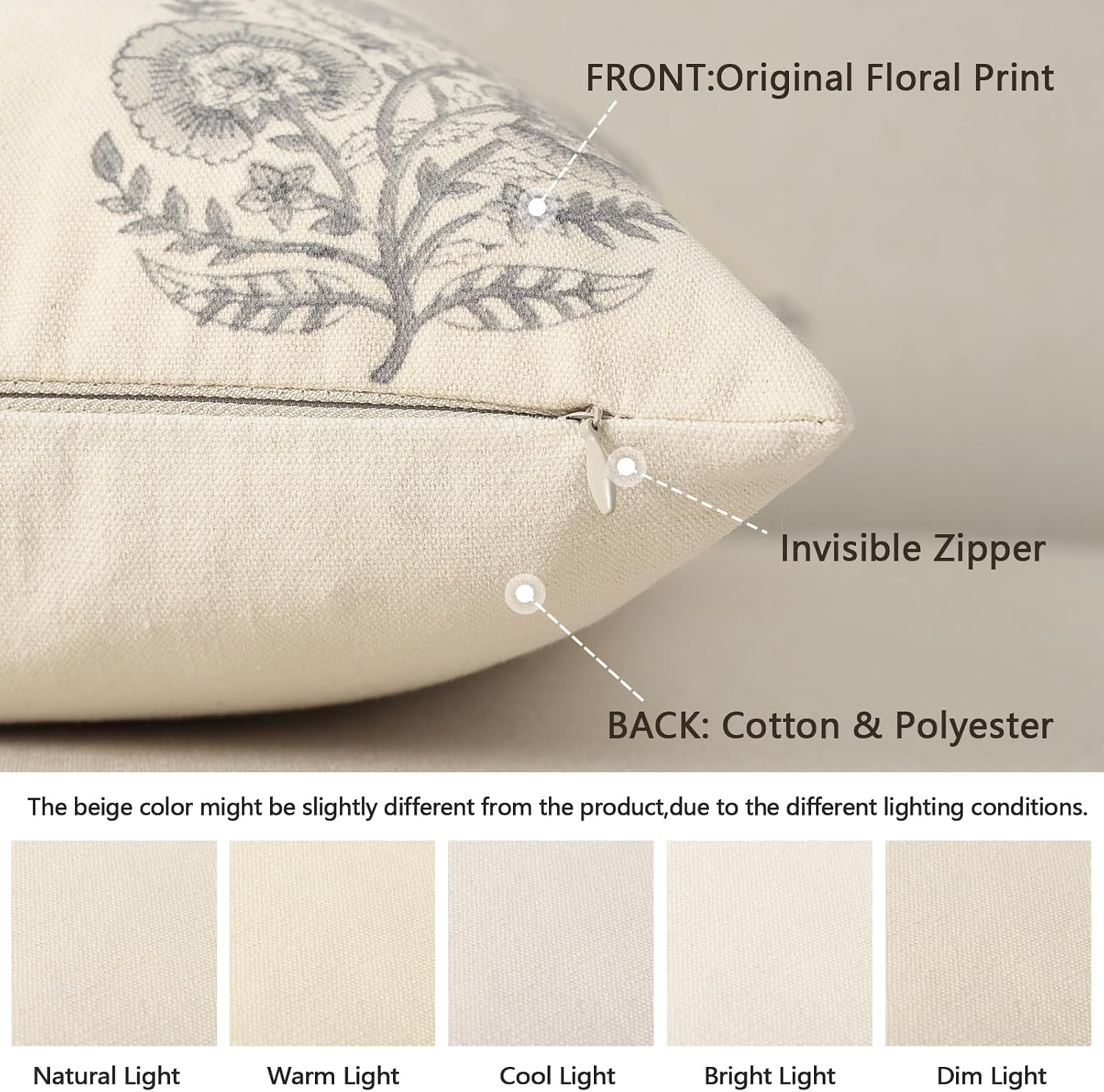YCOLL Vintage Floral Print Pillow Covers 20x20 Set of 2 Patterned Accent Decorative Cushion Covers Modern Farmhouse Throw Pillow Covers for Sofa Couch Chair Bed Living Room Home Decor, Quiet Gray image 3