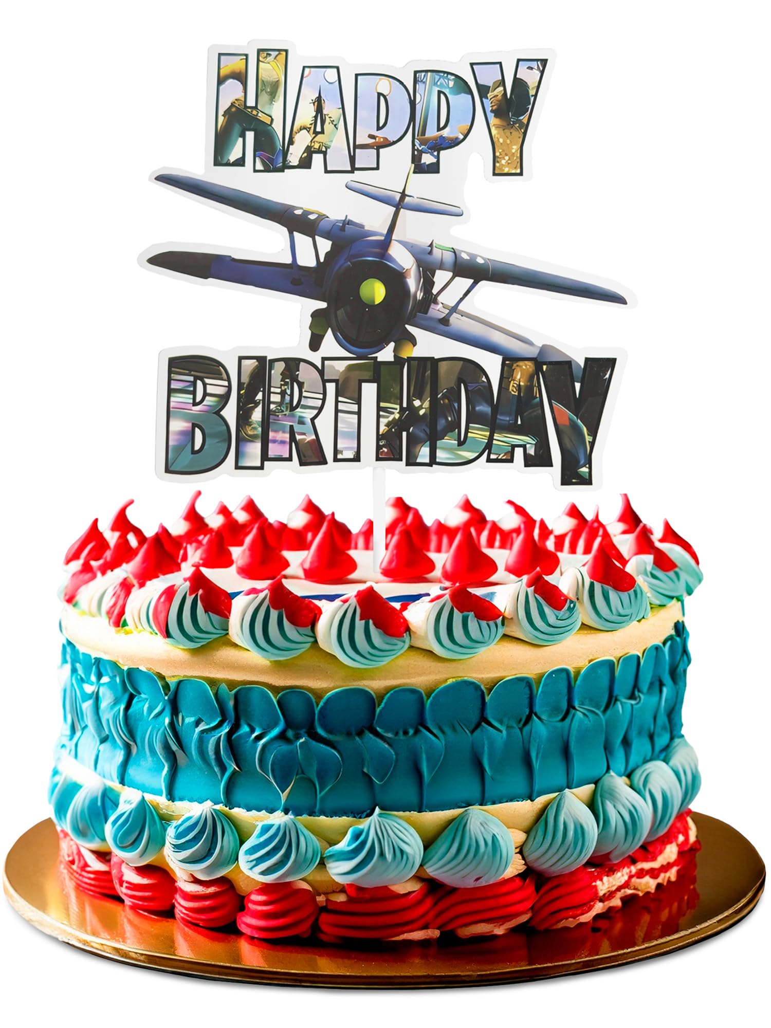 Video Game Cake Topper with 7 Action Figures & Large Logo - Sturdy Cardboard Cake Decorations, Easy Adjustment & Firm Installation - Creative Happy