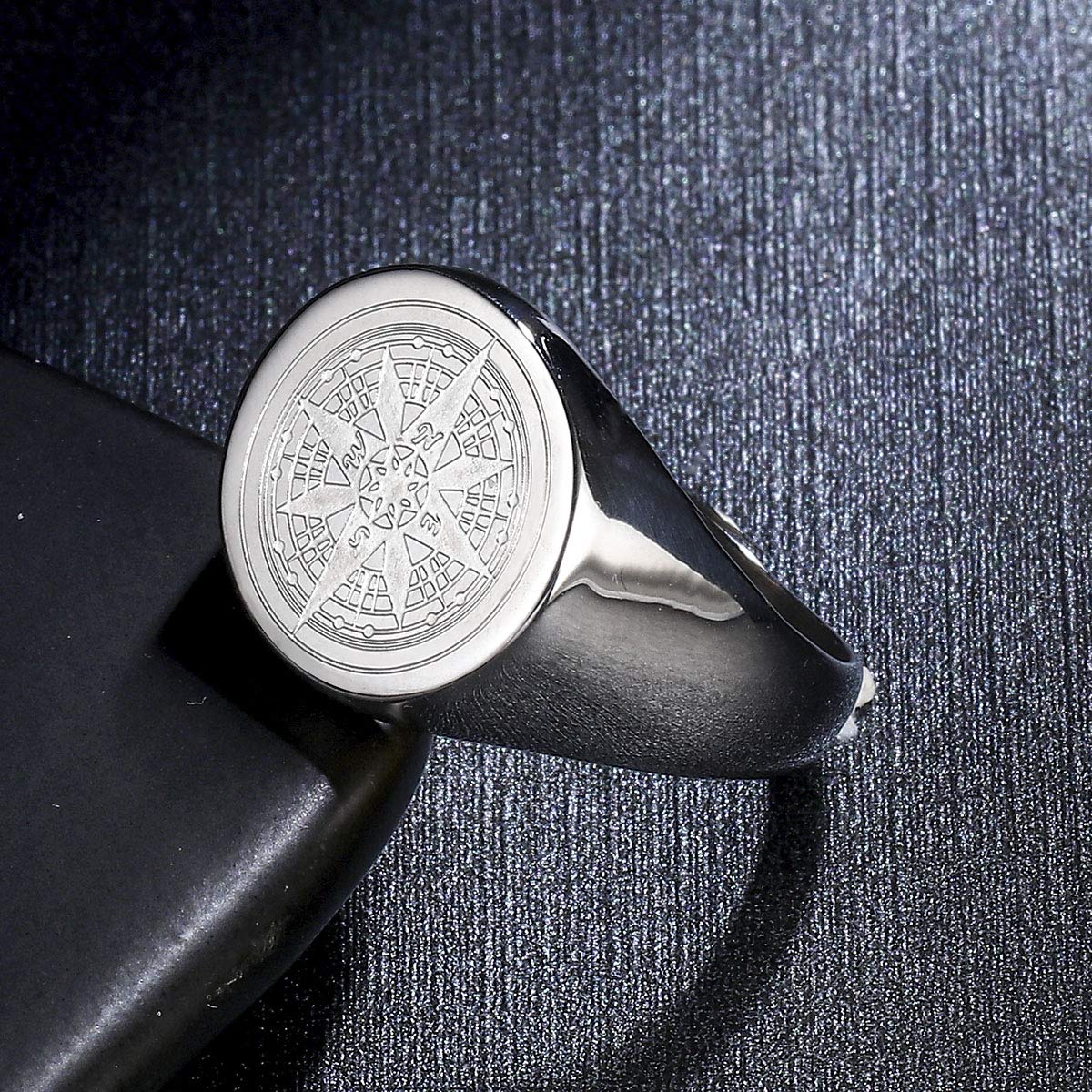 Herren Kompass Ring Edelstahl Reisegeschenk Klassisch Siegelring Größe 54 bis 69