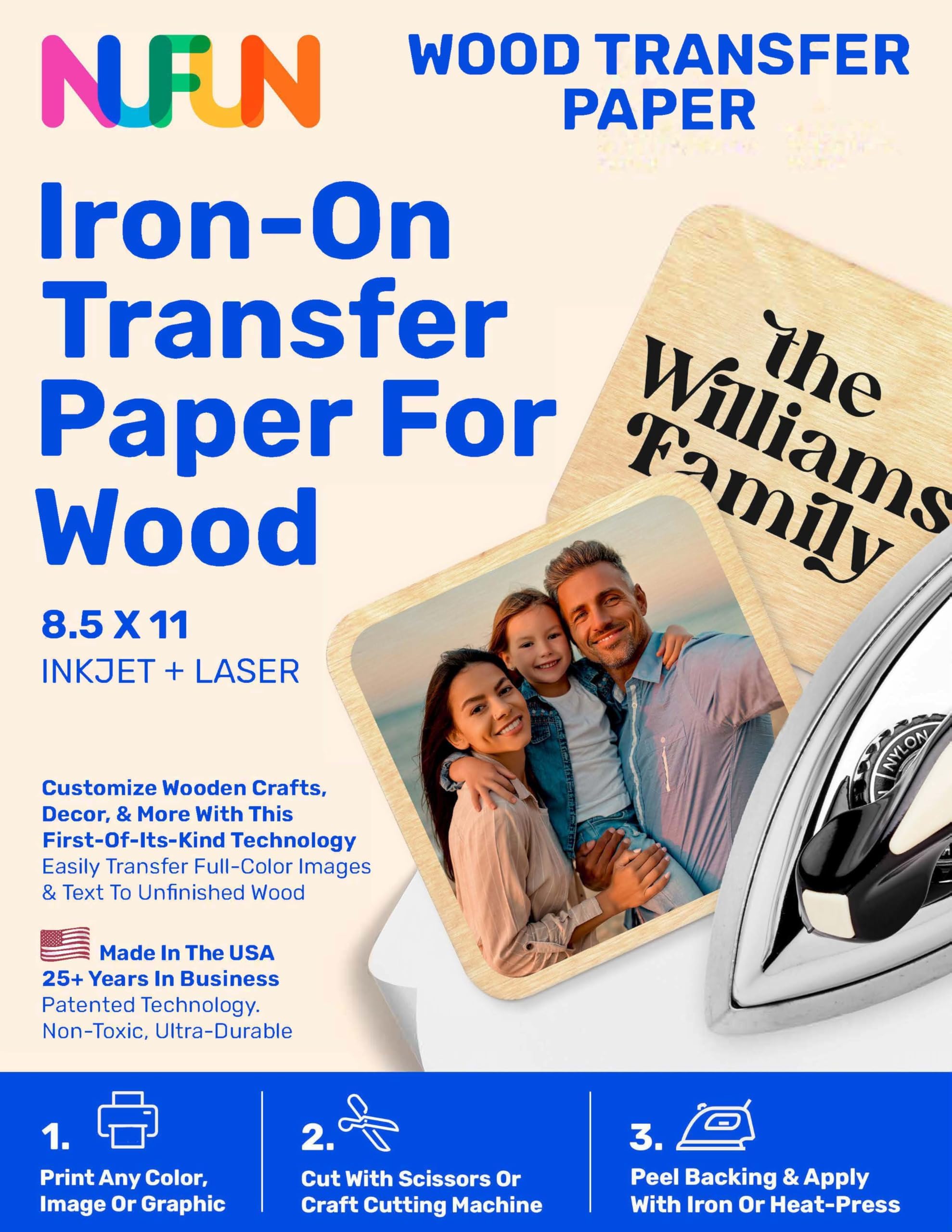 NuFun Activities Printable Iron-on Heat Transfer Paper for Wood, 5 ...