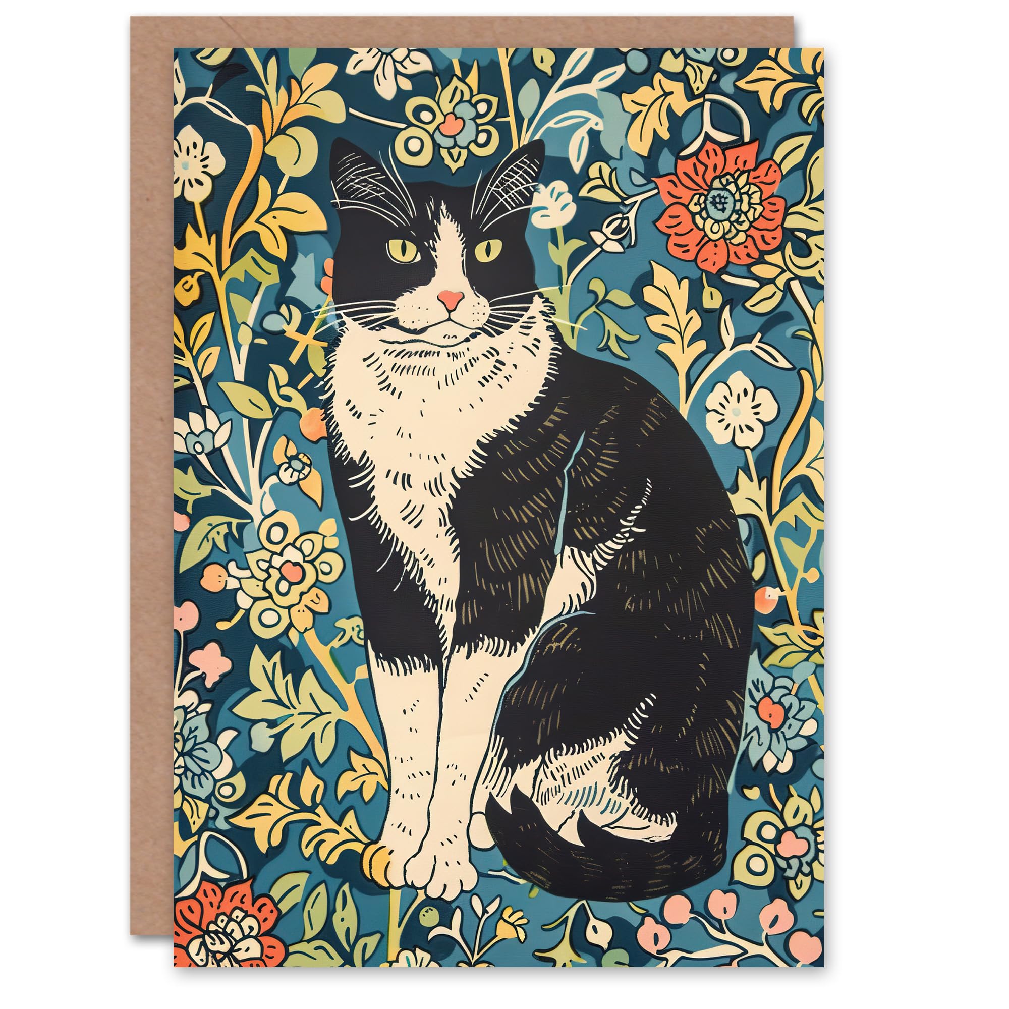 Artery8 Cat in the Flowers Portrait Animal Lover Greeting Birthday Card Him Her All Blank