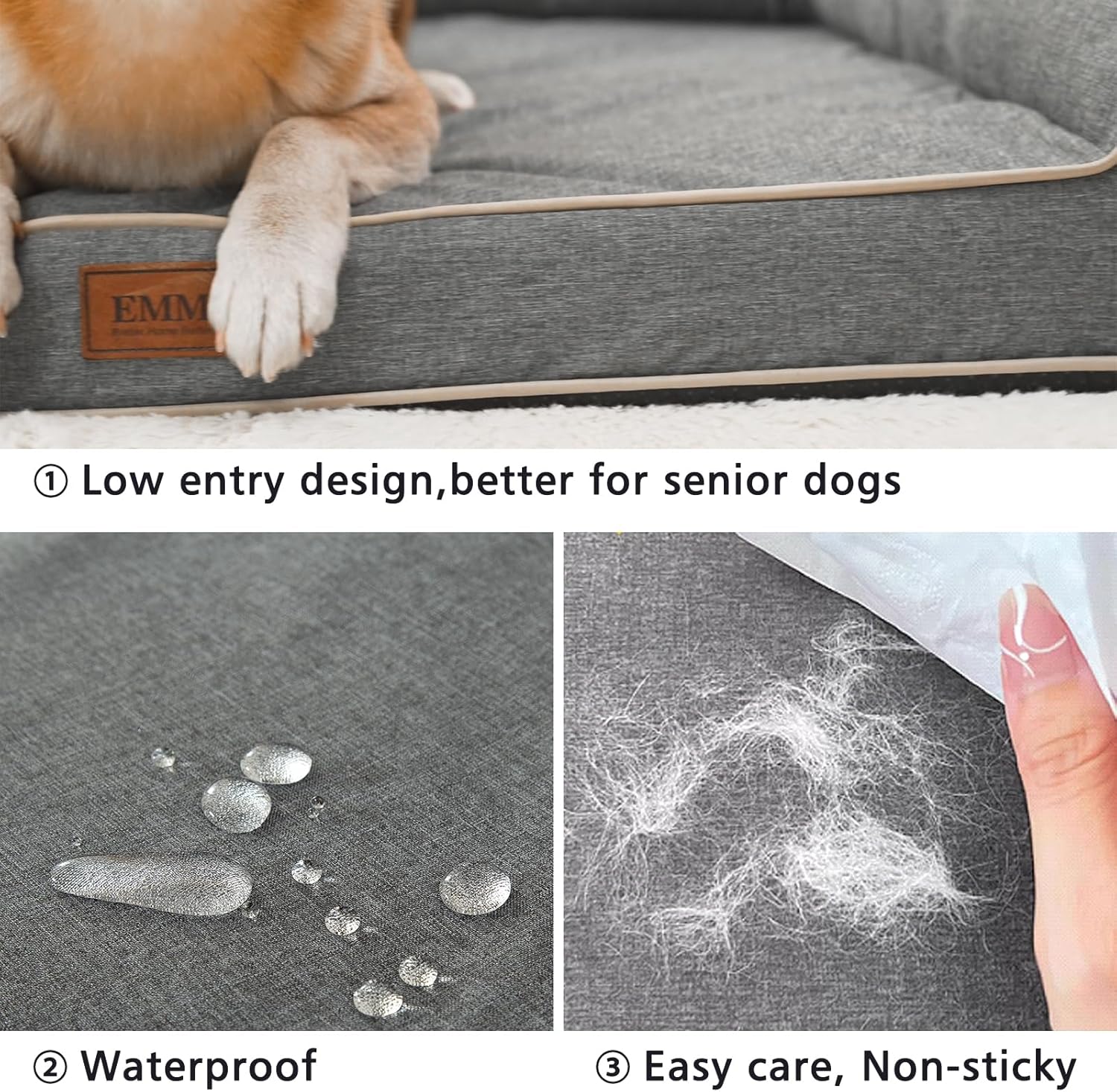 EMME Small Dog & Puppy Beds, Medium Washable - 68.6x50.8x17.8cm Waterproof Sofa, Orthopedic Egg-Shaped Foam, Removable Grey Linen Cover 4 81IINwuraPL. AC SL1500