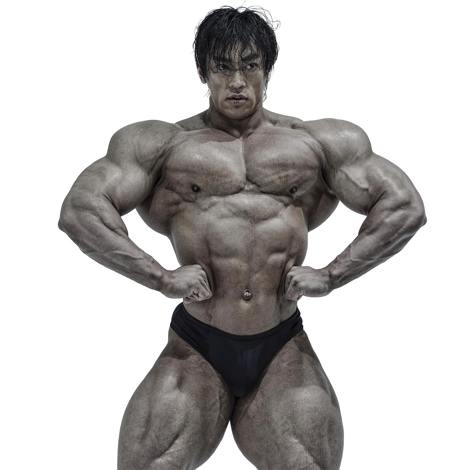 FIED NPC IFBB Classic Physique Posing Trunks HIGH ver. bodybuilding contest stage shorts black (HIGH, 32" XXL)