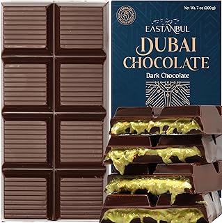 Dubai Dark Chocolate Bar Pistachio, 7oz, Premium Belgium Chocolate, Pistachio Dubai Bar, Viral Candy with Shredded Phyllo Dough, Knafeh, Gift Box