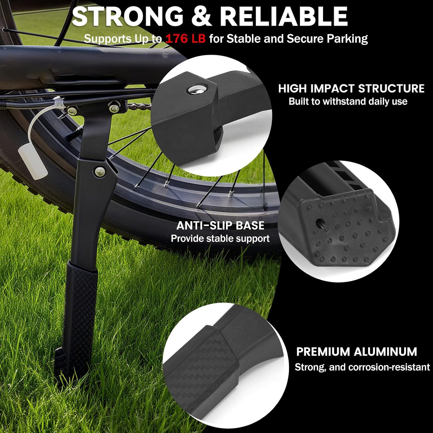 Bike Kickstand Heavy Duty Rear Mount Kick Stand for 40mm 26-29 Inch Aluminum Kickstand for Adult Kids Bike Mountain Bike Ebike Mini Bike Electric Dirt Bike MTB Carbon Fiber Style