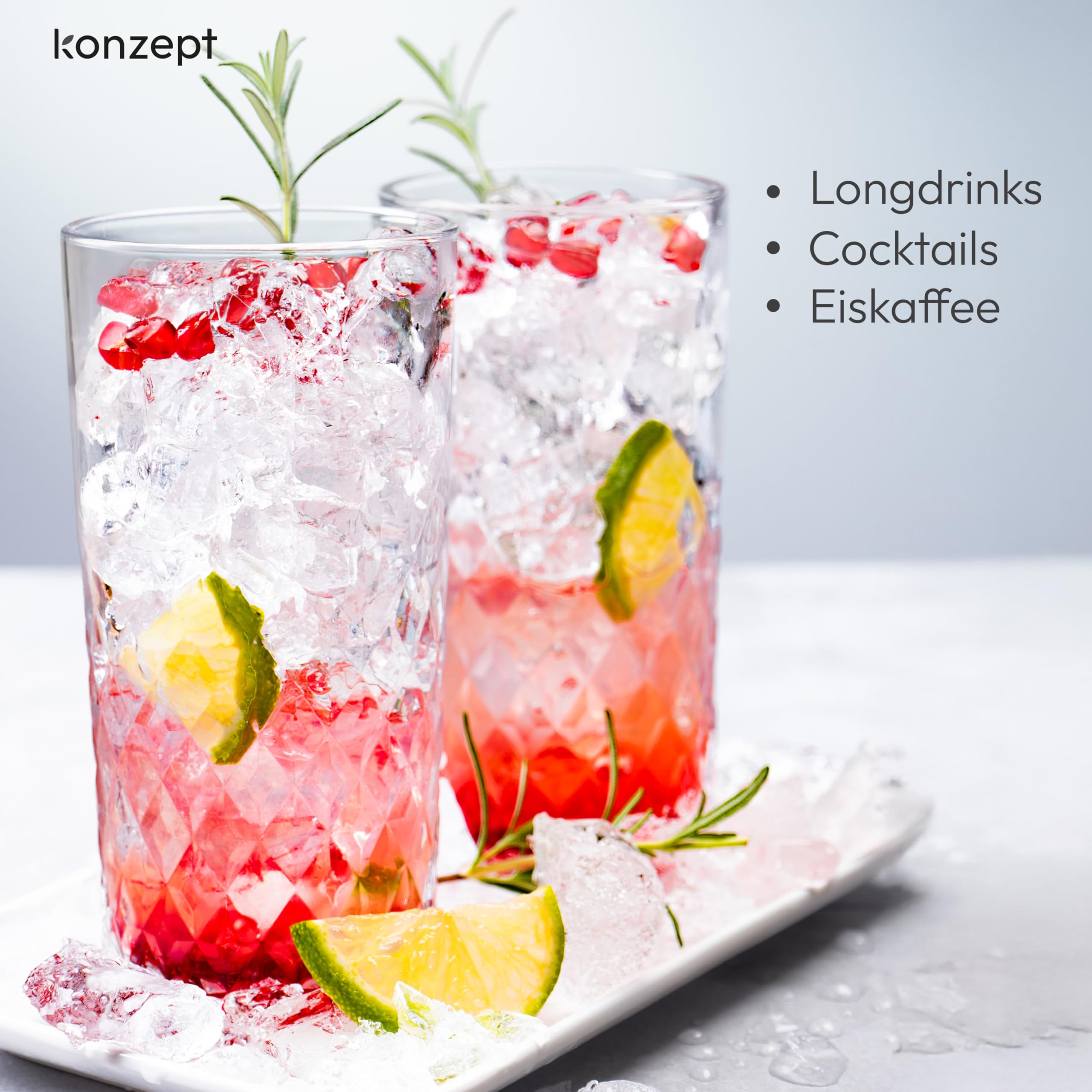 KONZEPT Set de verres 12 pièces, Ensemble de verres à boire 300ml pour eau, jus, latte macchiato, cocktails, Verres à eau cannelés, Verres à jus, Verres à cocktails, Idéal pour la maison & soirées