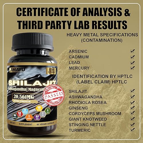 Miniatura 6 de Suplemento Shilajit 12 en 1  con Ashwagandha, Rhodiola, Panax Ginseng, Cordyceps, Zinc, Cúrcuma  Complejo de hierbas premium para hombres y mujeres