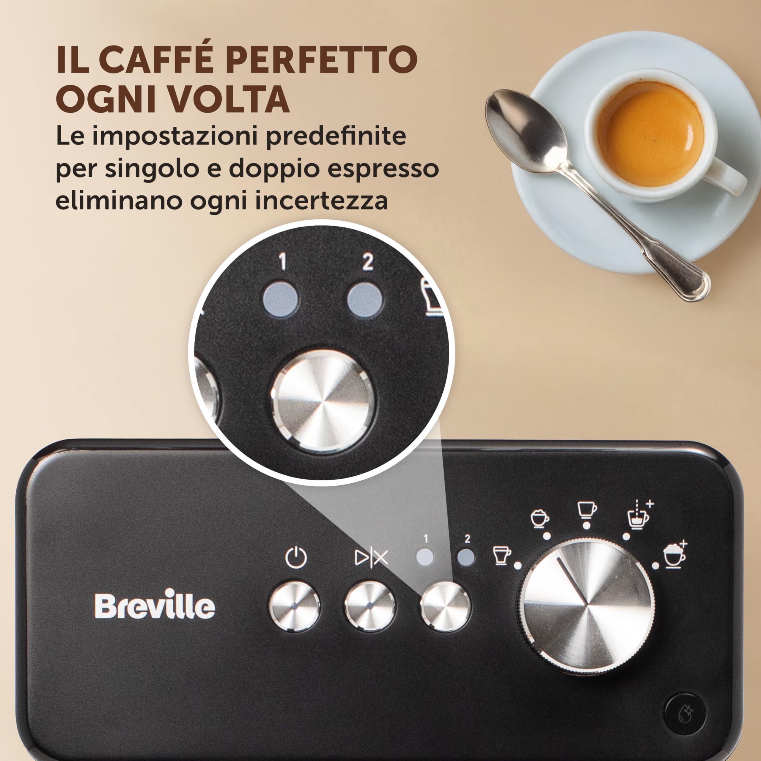Breville Prima Latte One-Touch Macchina per caffè espresso | Montalatte automatico | Macchina per cappuccino, latte e altro | Pompa italiana da 15 bar | Nero | VCF183X