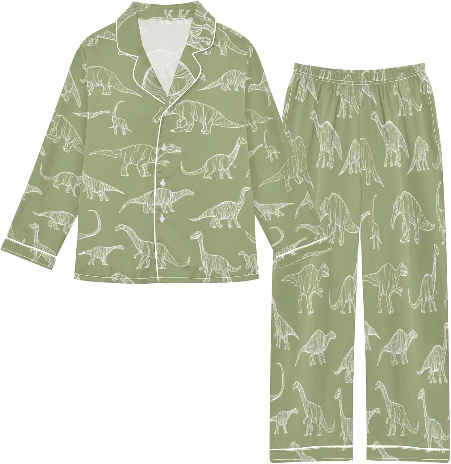 Silk Pajama Sets Long Sleeve Pajamas Soft Sleepwear 2 Piece Pjs Set