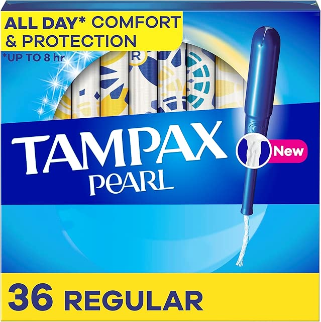 Tampax Pearl Tampons, with LeakGuard Braid, Regular Absorbency, Unscented, 36 Count