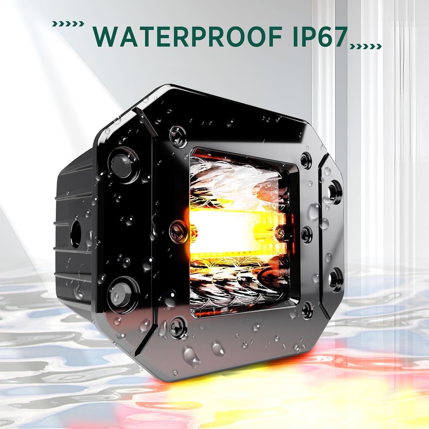 ASLONG 4PCS 5Inch LED Flush Mount 6 Modes Amber/White Flashing Strobe Pods Fog Lights Offroad Backup Reverse Grill Mount Light with Switch Wiring Harness for Truck UTV ATV SUV 4x4 Car