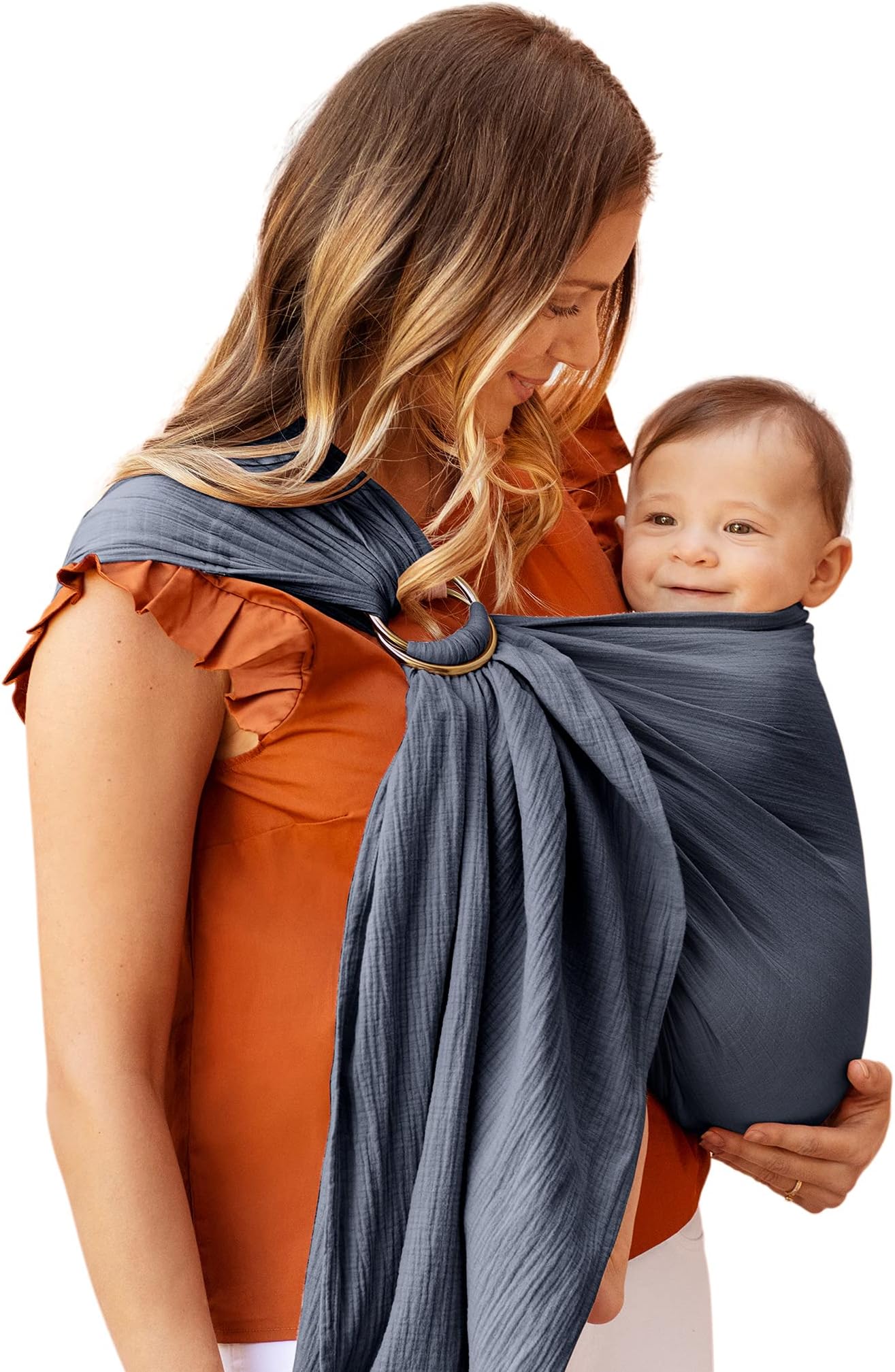 Moby Baby Wrap Carrier Ring Sling for Newborns to Toddlers, Hands-Free, Versatile Support for Moms & Dads, Breathable & Lightweight, Supports Children 8-30 lbs (Flint)