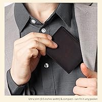 Vista 38 de Carteras RFID delgadas para hombres - Cartera de bolsillo frontal de piel genuina Marrón vintage