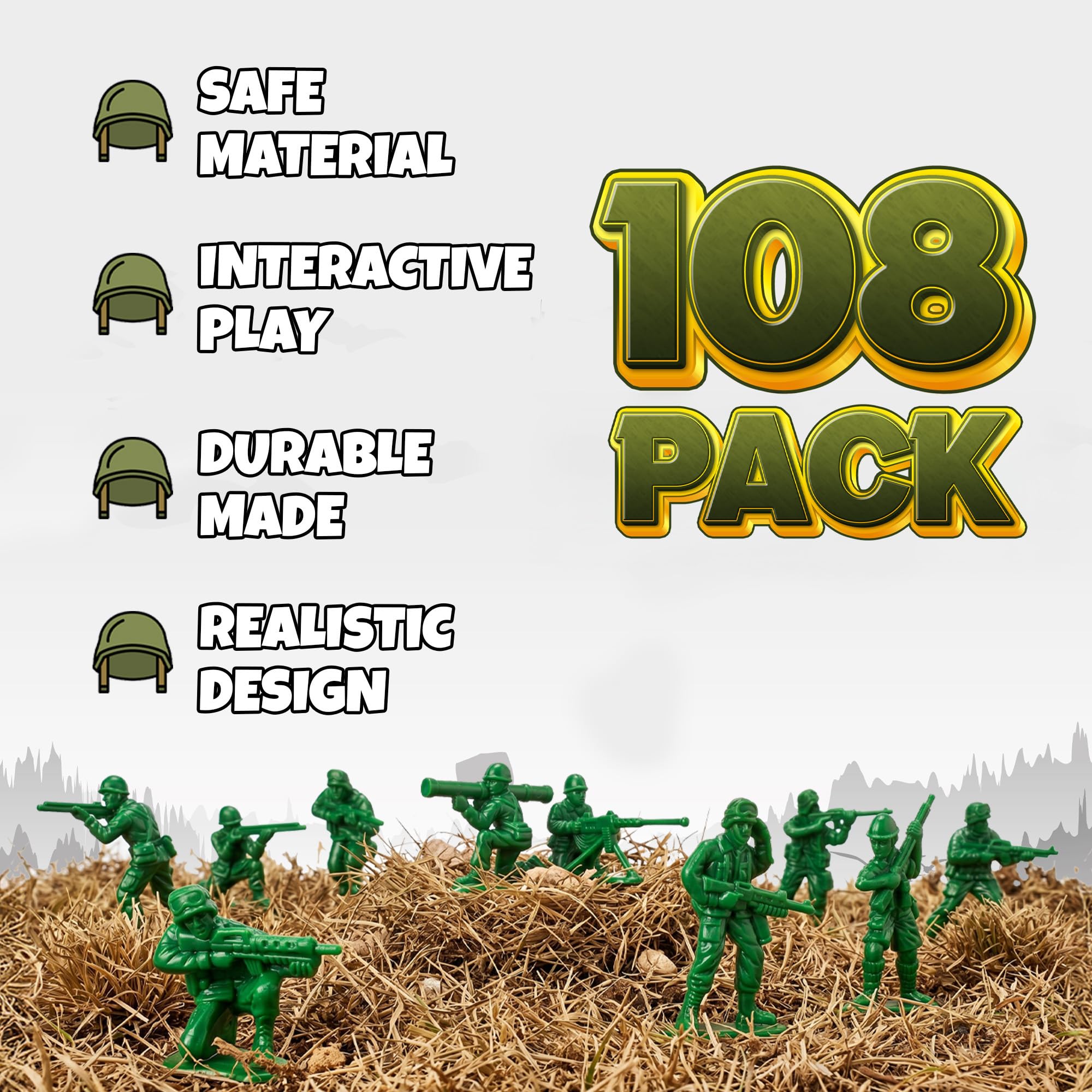 Green Army Men Toy Soldiers (confezione da 108) Action Figure militari per