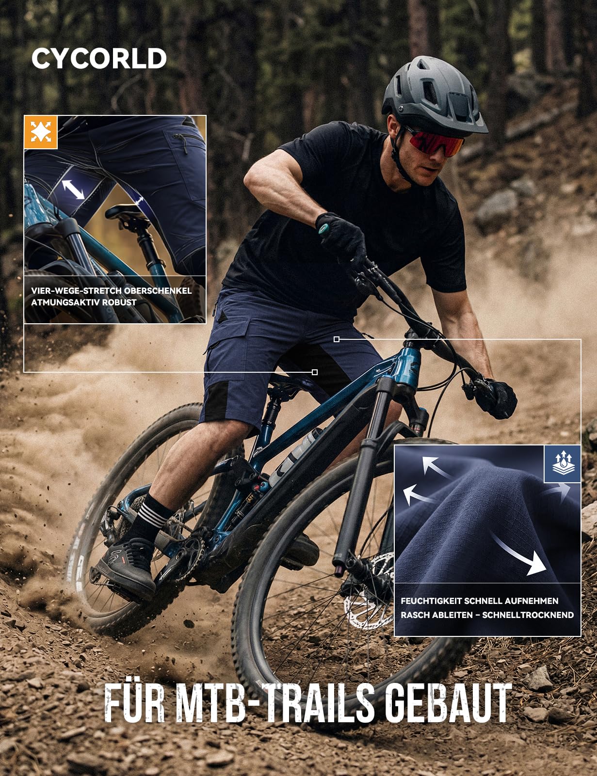 Cycorld Pantalones cortos de ciclismo para hombre, de secado rápido, con acolchado en el asiento, elásticos, para deportes al aire libre