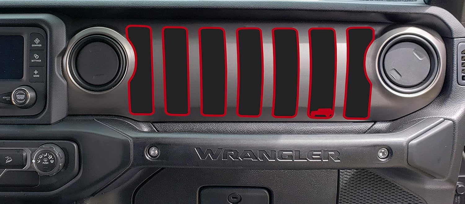 Tower Decals Matte Black/Red 4 Door Dash Grill Decal Fits: 2018 & up Jeep Wrangler JL JT Sport Moab Sahara Altitude 0464