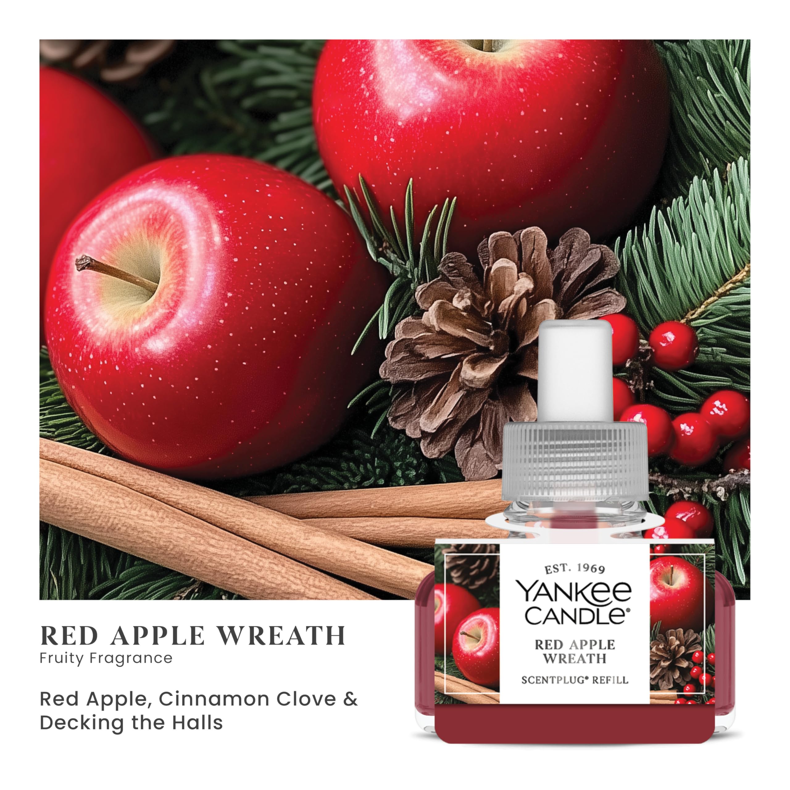 Yankee Candle Lot de variétés de bougies de Noël – Diffuseur de parfum Camion de vacances avec capteur de lumière, recharge de bougie de parfum couronne de pomme rouge et baume et cèdre