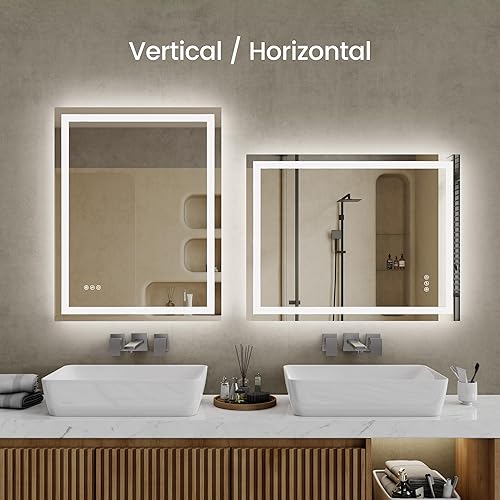 Miniatura 4 de Espejo de baño LED de 36 x 24 pulgadas, espejo retroiluminado para baño, degradado frontal y retroiluminado, 3 colores regulables, IP54 mejorado