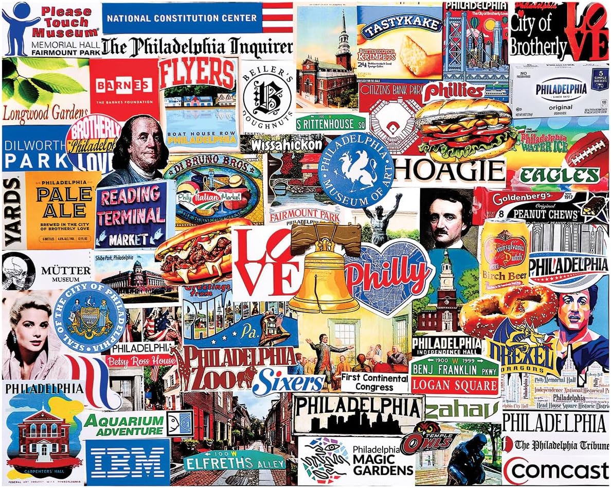 White Mountain 1000 Piece Jigsaw Puzzle Philadelphia State Collage Puzzles with Large Pieces Gift for Adults and Family 24"x30" - I Love Philly