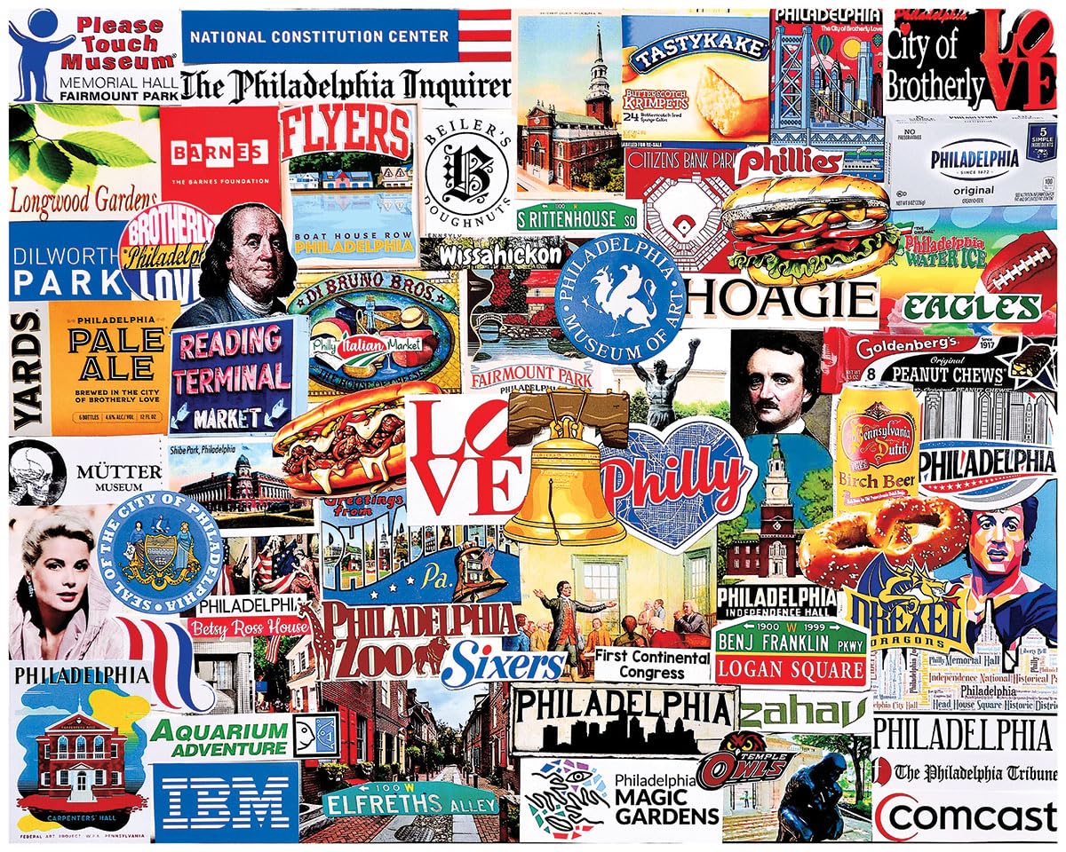 White Mountain 1000 Piece Jigsaw Puzzle Philadelphia State Collage Puzzles with Large Pieces Gift for Adults and Family 24x30 - I Love Philly