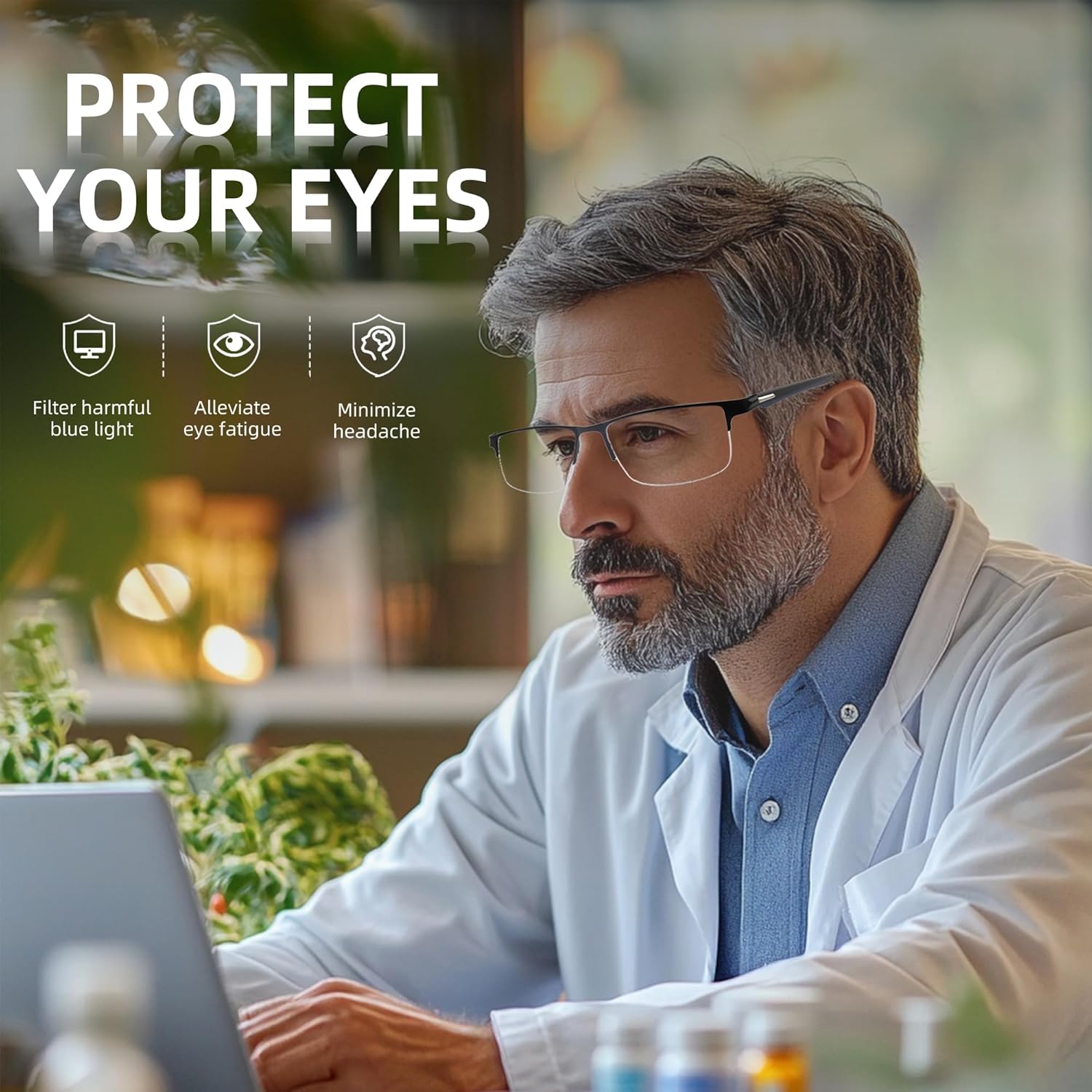 3 Pack Progressive Multifocus Reading Glasses Men Blue Light Blocking Metal Frame Executive style(1.25x) - Image 5