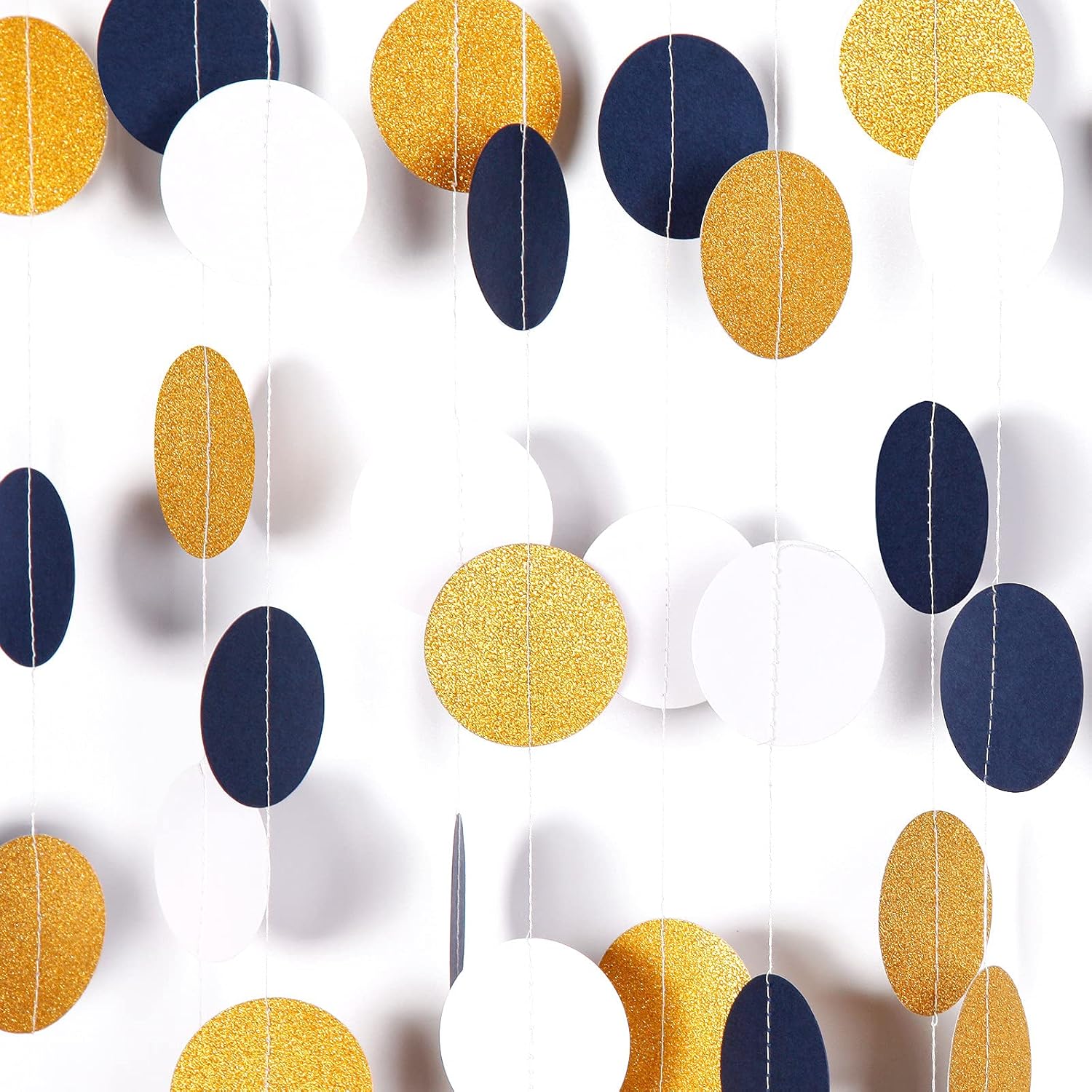 Navy Blue White Gold Paper Garland,52Ft Glitter Sprinkles Hanging Decoration Streamer Banner,Graduation 2021 Fathers Day Christmas Baby Shower Wedding Birthday Party Backdrop Bunting Lasting Surprise