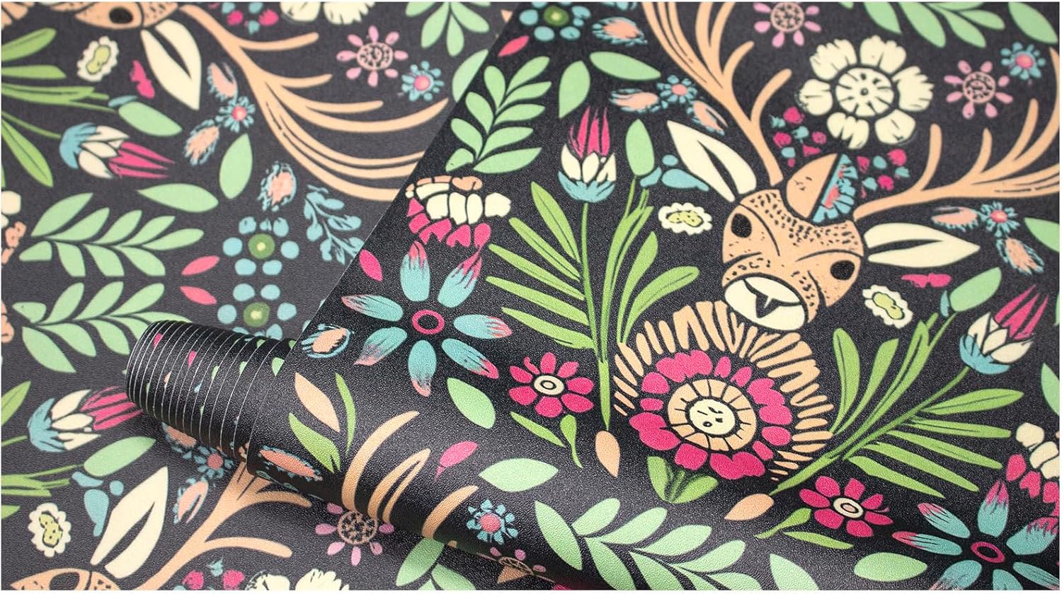 HAOKHOME Boho Peel and Stick Wallpaper Floral Removable Wall Paper Animal Deer for Accent Wall Nursery Kids Room Contact Paper 17.3in x 118in