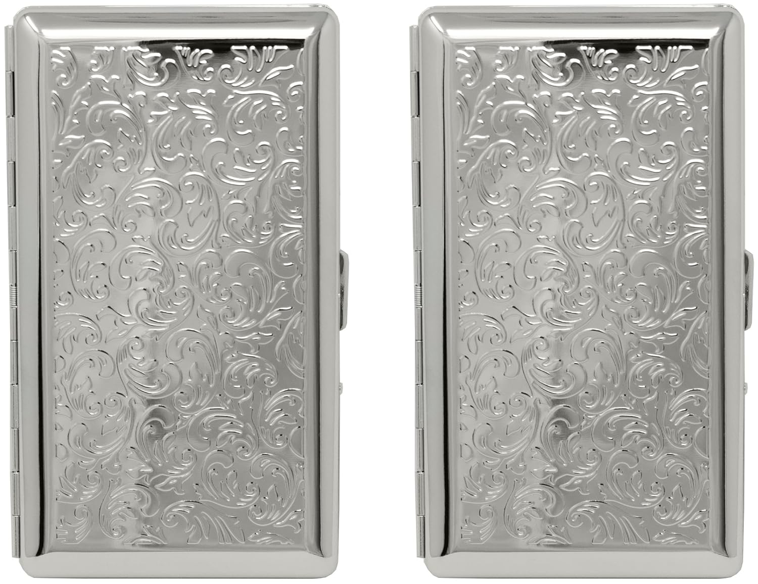 Set of 2 Metal-Plated 120s Compact Cigarette Case & Personal Mirror (Silver Victorian Print)