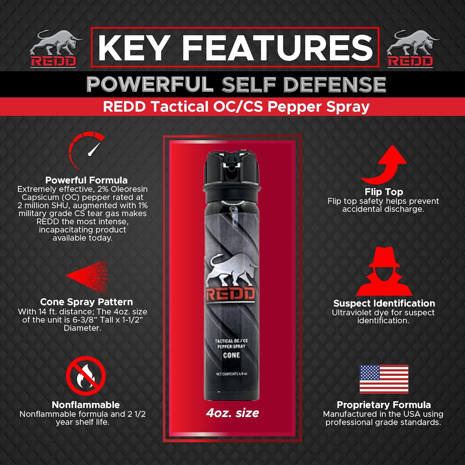 Redd Pepper Spray - Flip Top Fog (4 ounce)
