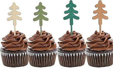 8PCS Tree Cupcake Topper - Pine Tree Cake Topper，Camping Party Theme，One Happy Camper，Outdoor Birthday Theme，Camping Birthday，National Park Party