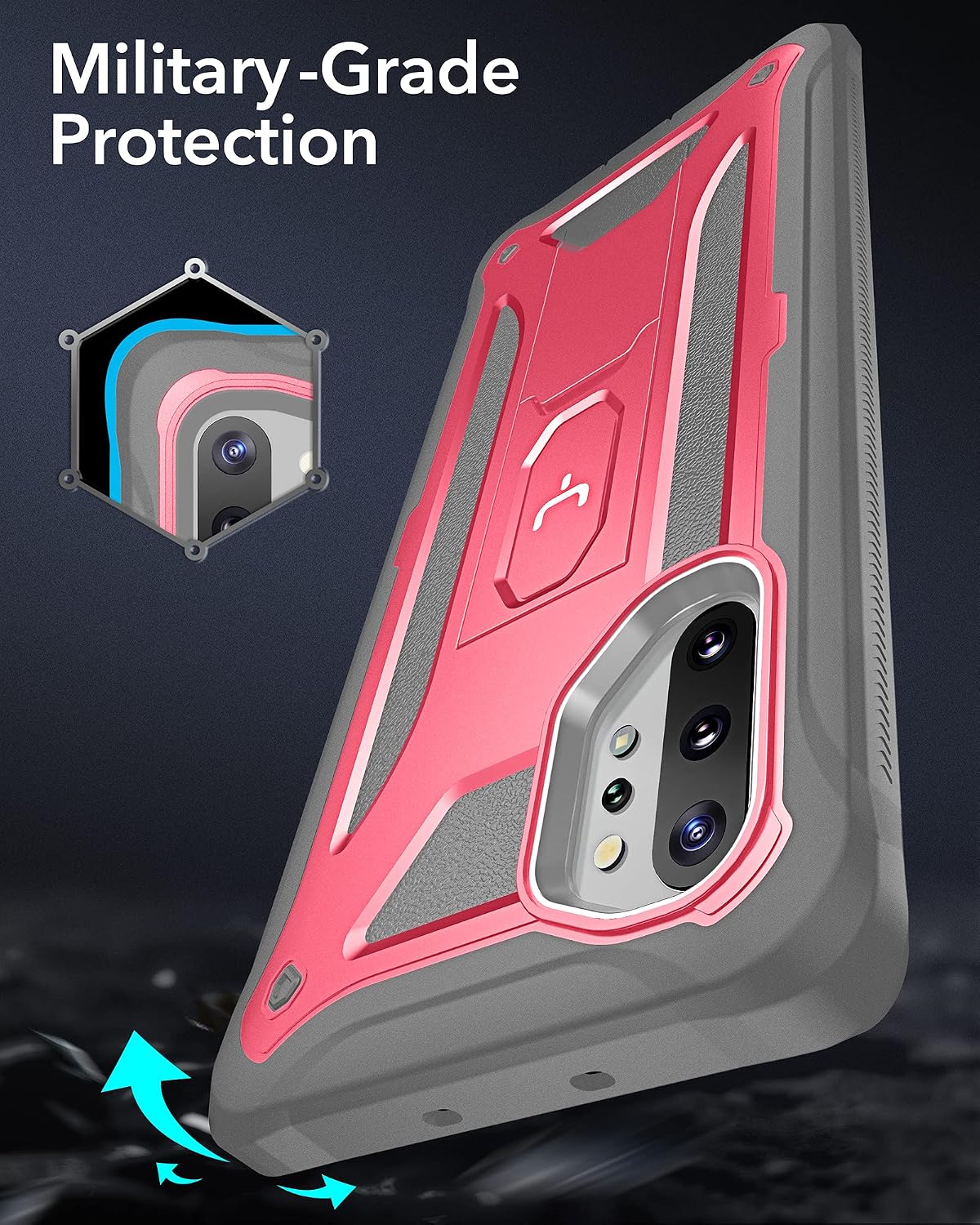 YOUMAKER Kickstand Designed for Samsung Galaxy Note 10 Plus Case with Built-in Screen Protector Full Body Protective Heavy Duty Shockproof Cover for Galaxy Note 10 Plus 5G 6.8 Inch - Pink/Gray