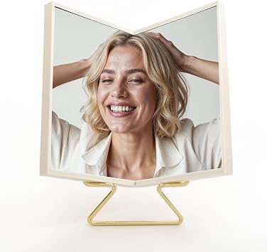 Realme V0 True Non-Reversing Mirror with Stand, True Reflection, Non-Magnifying Small Desk Mirror, Precision Vanity Mirror, Slim Design for Makeup