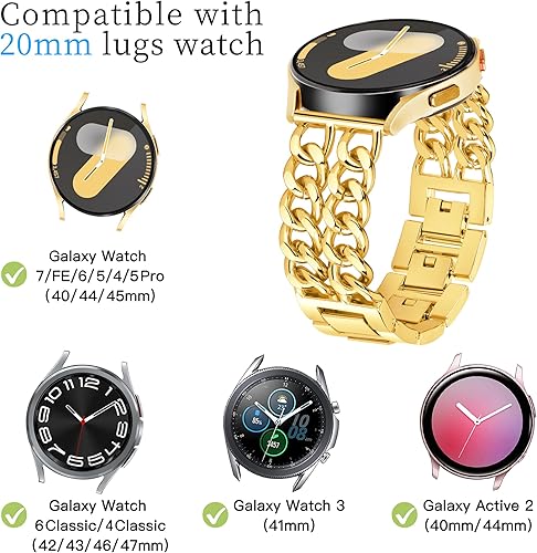 Miniatura 4 de Correa de reloj Galaxy 7, 6, 5, 4, FE de 0.787 pulgadas, cadena vaquera para Samsung Galaxy Watch 4 5 6 7 Band 1.575 pulgadas 1.732 pulgadas, correa