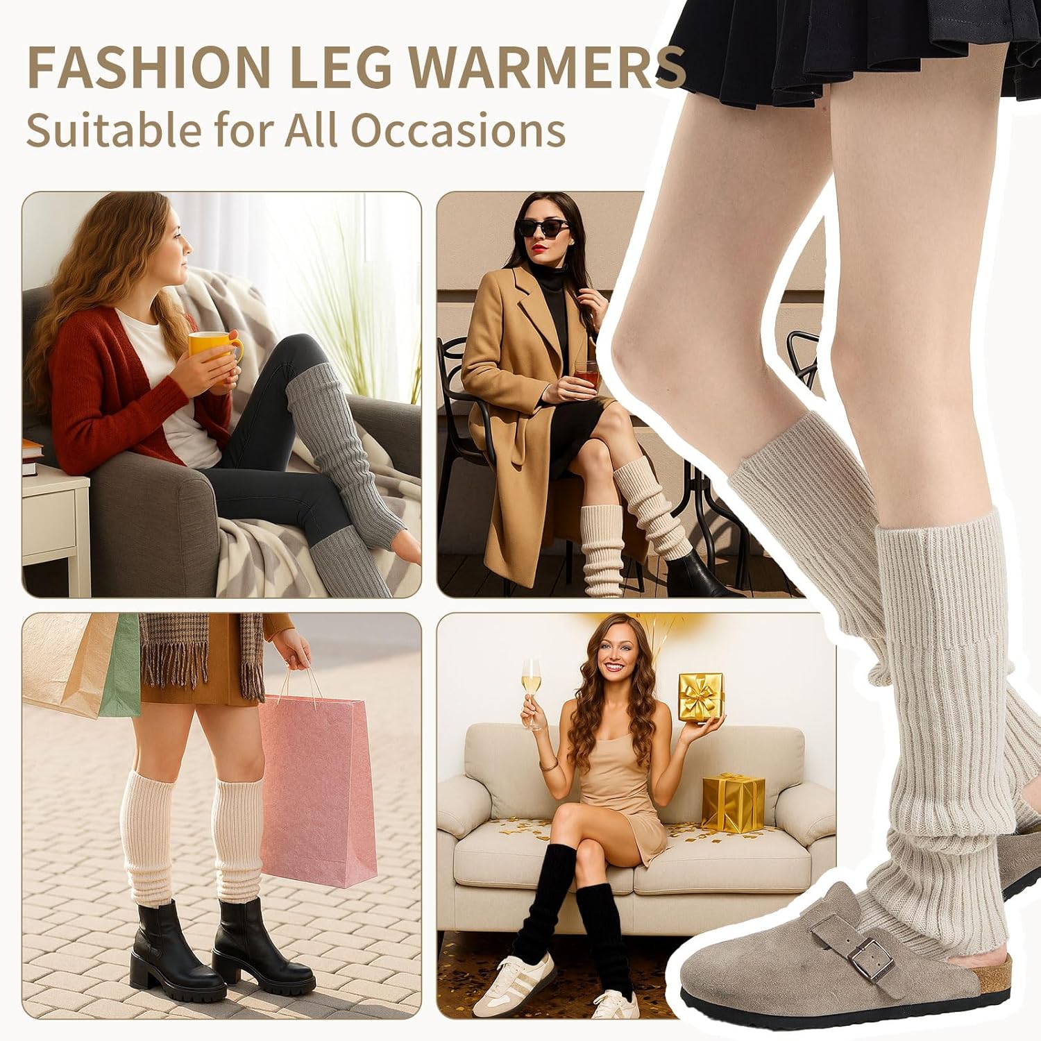 FGZ Long Leg Warmer 80s Party Ribbed Knit Outfits for Women Girls Fashion Socks Accessories - Image 6