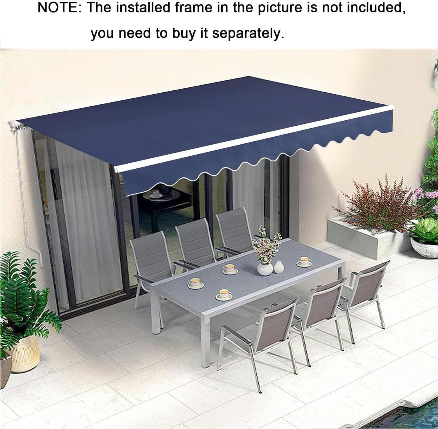 3x2.5M Retractable Manual Awning Fabric Replacement Anti-uv and Waterproof Polyester Canopy Cover Outdoor Garden Patio Sun Shade Shelter Canvas for Balcony Yard Shop Cafe Dec