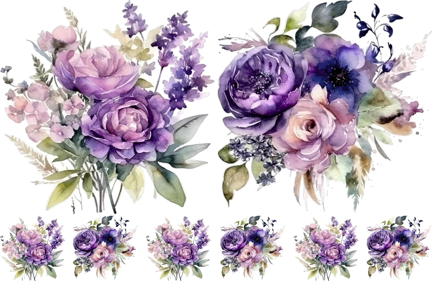 Purple Bouquet Rice Papers, 8 x 11.5 inch (A4) - 4 Pages | 32 Pieces | 8 Unique Designs | Versatile Decoupage Designs for Art Projects & Crafting by CRAFT KREATIVELY