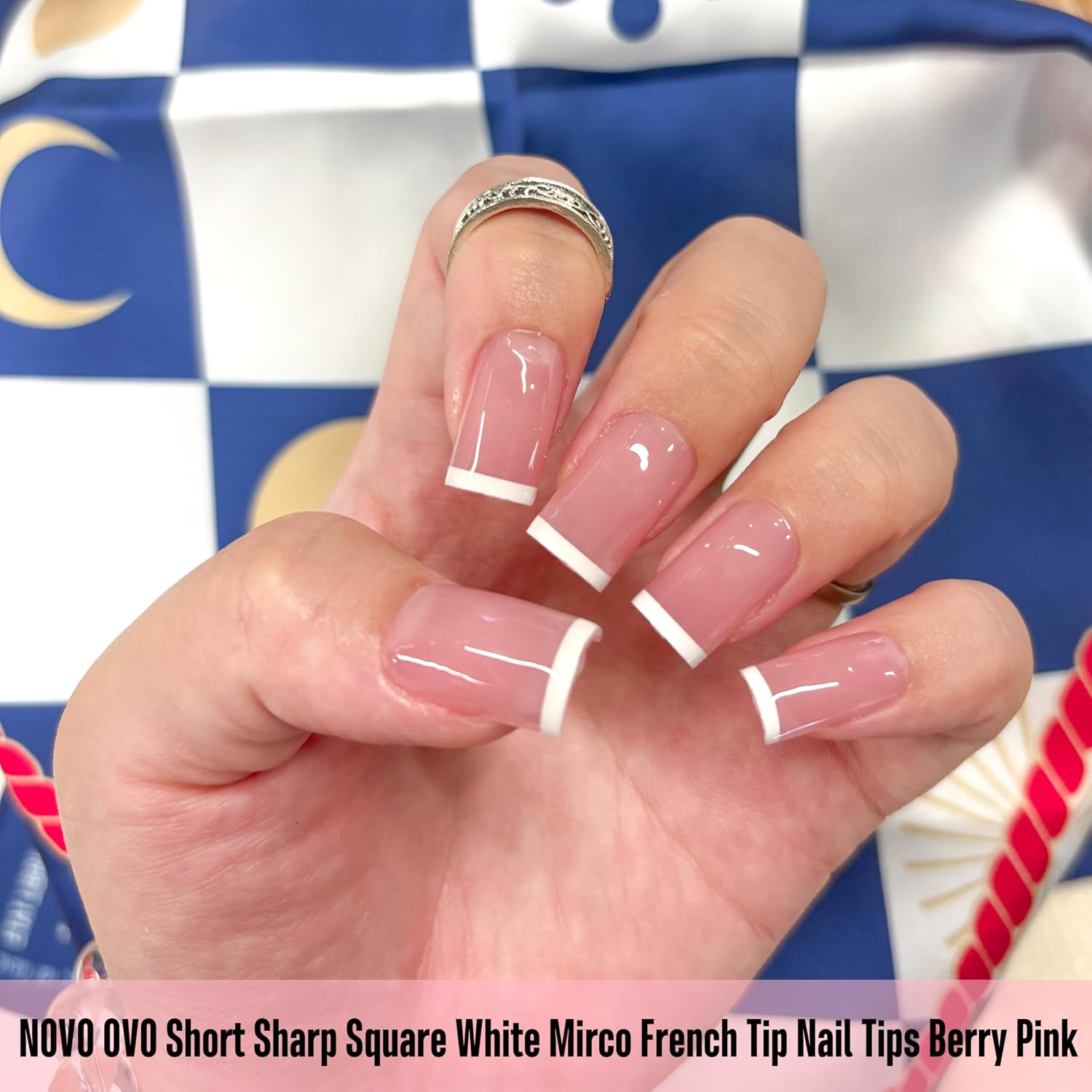 NOVO OVO Short Sharp Square White Mirco French Tip Nail Tips Press on BERRY PINK, Need Builder Gel Top Coat Nail Glue,Soft Gel Fake Nail Extension, Full Cover False Nails Salon DIY x15 Sizes 240 pcs
