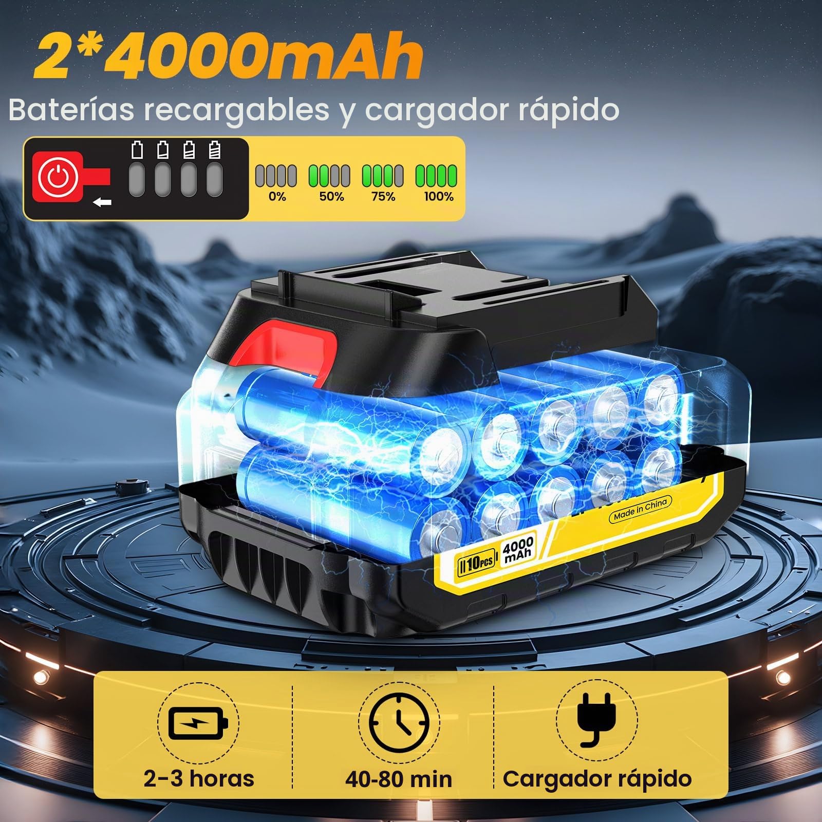 Hidrolimpiadora Bateria Portatil 45 Bar con 8000 Mah Batería, Boquillas Pulverizadoras 6 En 1 para Limpieza De Jardines y Lavado De Autos Limpiador De Alta Presión Regulable En 3 Niveles